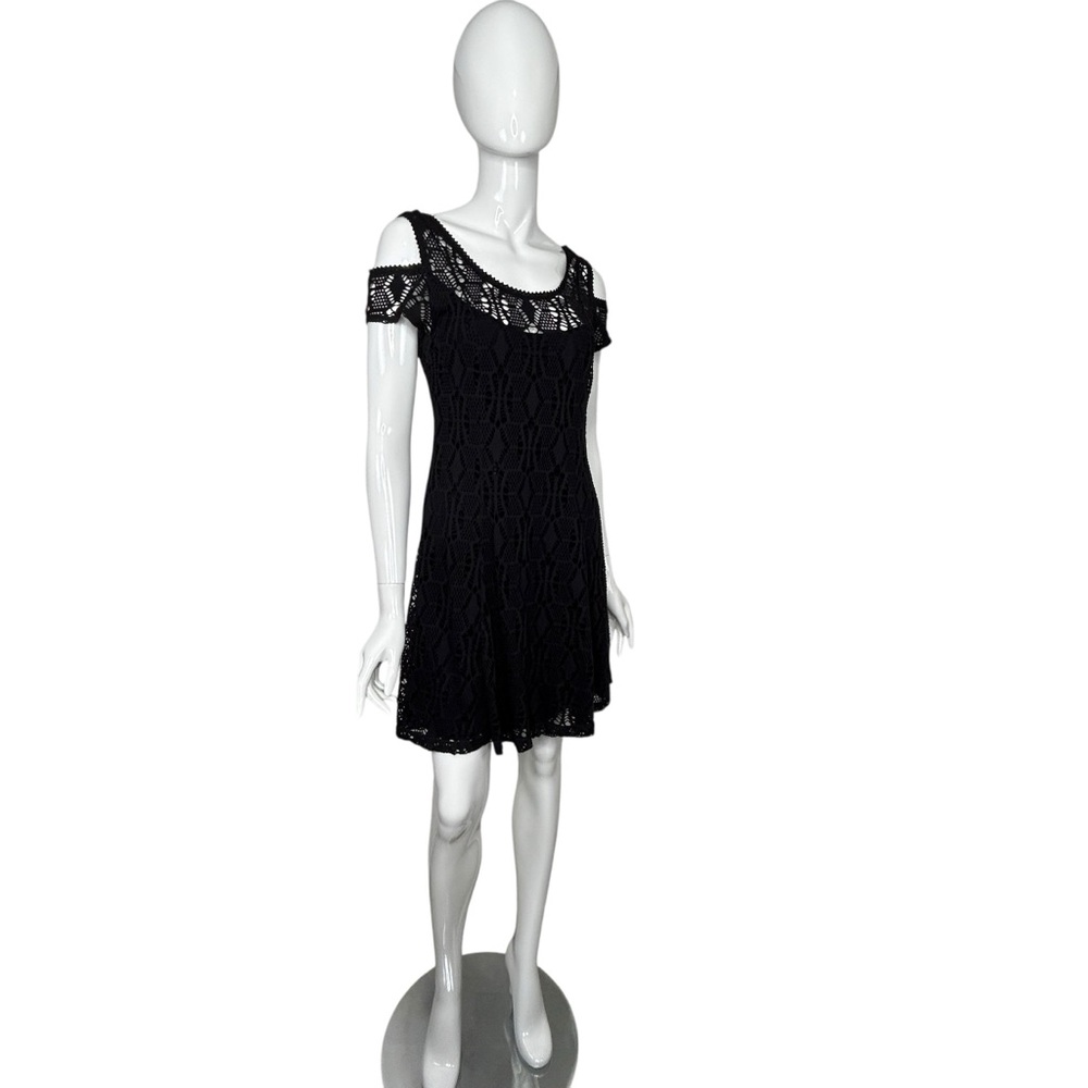 Free People Black Dress Size Small Eyelet Cold Shoulder Lace Dark Romantic